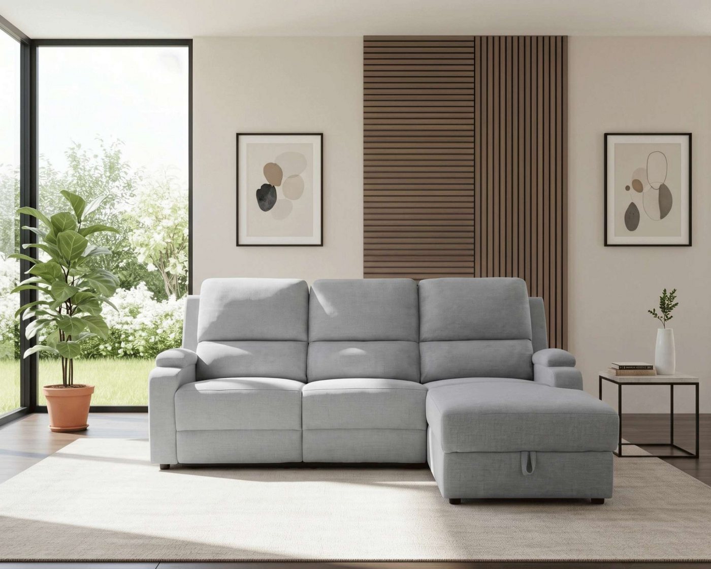 OTTO home Ecksofa NAPORI Struktur-Bezug, L-Form, 210cm, man./elektr. Relaxfunktion, USB-A bei elektr. Variante, Staukasten, Seitentaschen u. Federkern – Bild 3 von 5