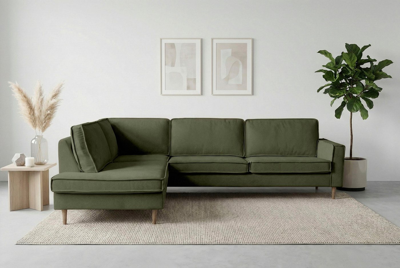 OTTO home Ecksofa Pinto Skandi, 290 cm, Chenille, Struktur, Ottomane links / rechts, mit Keder, Massivholzfüße Eiche geräuchert, Wellenunterfederung – Bild 2 von 5