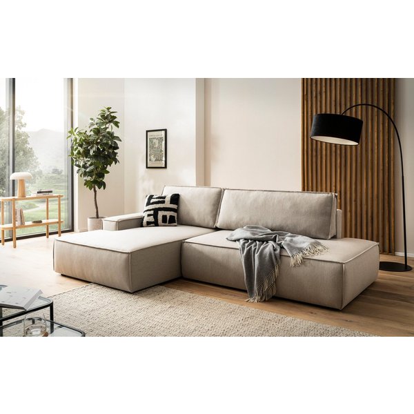 OTTO home Ecksofa SHERWOOD Leinenoptik Schlafsofa in L-Form offen (275cm), Schlaffunktion und Bettkasten, Kedernaht, hoher Sitz- & Liegekomfort