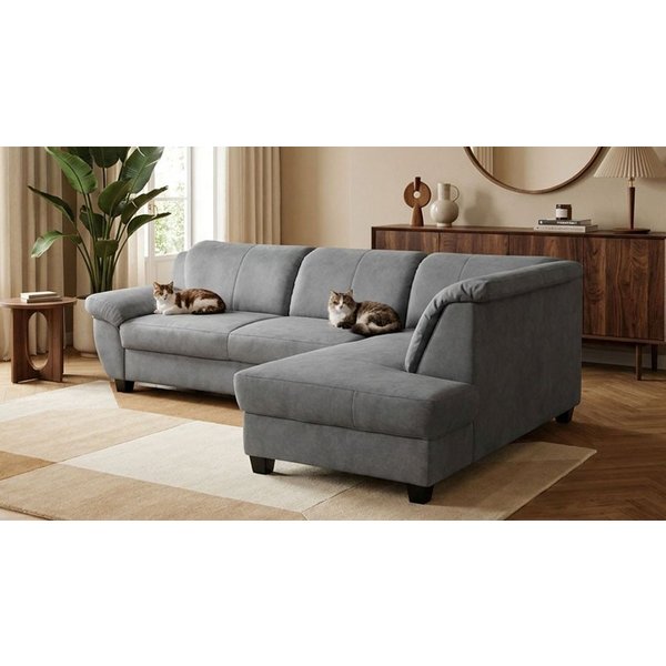 OTTO home Ecksofa Sillkeborg 254 x 186 cm, formschönes Sofa mit dunklen Füßen, aus haustierfreundlichem Pet Friendly Bezug