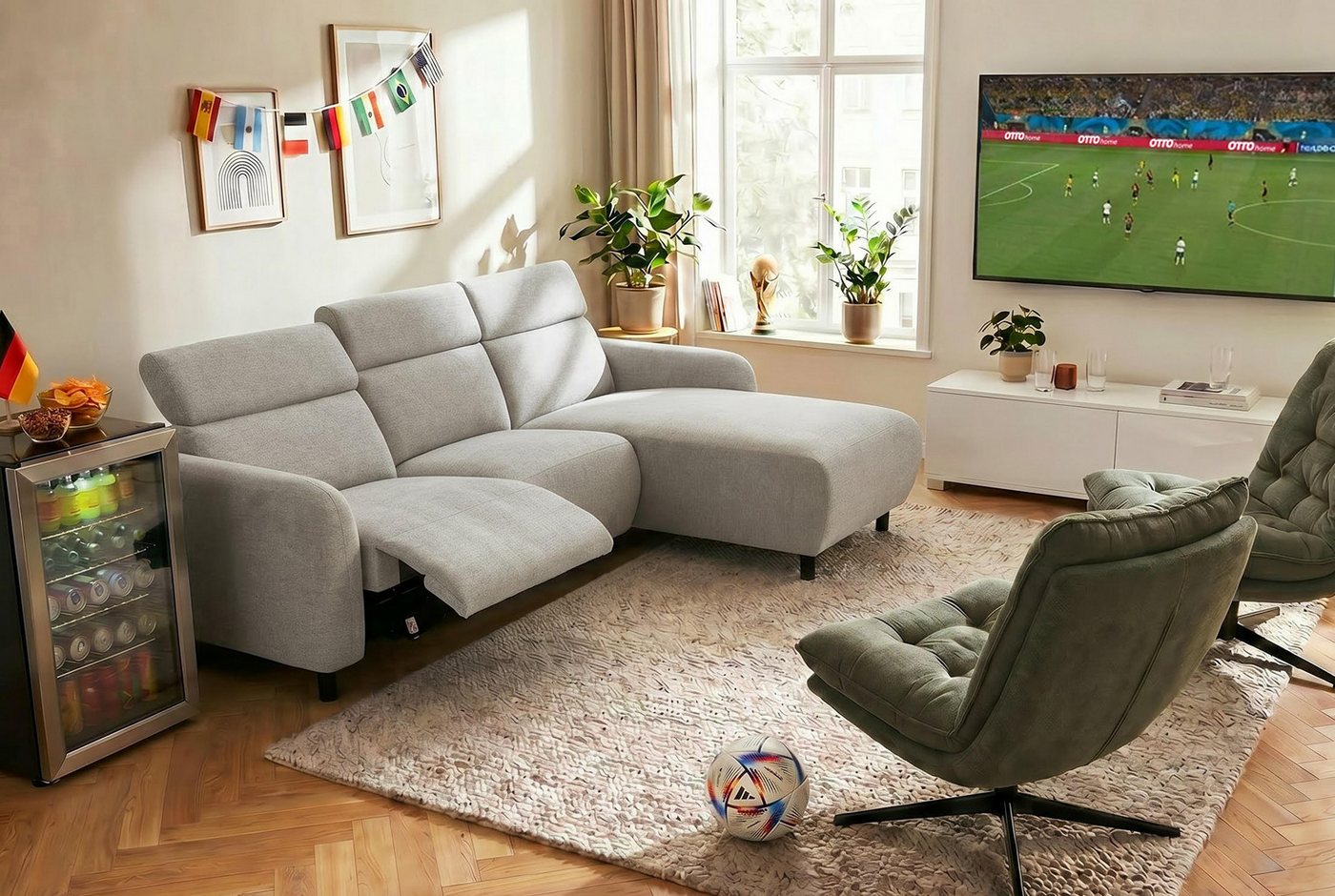 OTTO home Ecksofa SKAANE Struktur, L-Form, 274 cm, manuelle/elektrische Relaxfunktion, rundes Design, Kopfteilverstellung, Federkernpolsterung – Bild 2 von 5