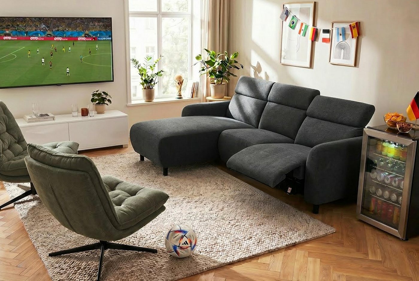 OTTO home Ecksofa SKAANE Struktur, L-Form, 274 cm, manuelle/elektrische Relaxfunktion, rundes Design, Kopfteilverstellung, Federkernpolsterung – Bild 2 von 5