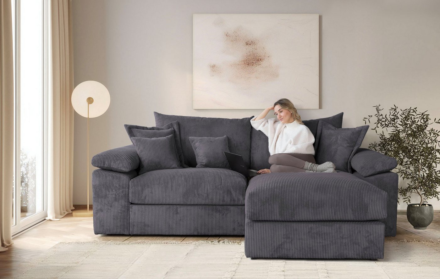 OTTO home Ecksofa Soft&Cosy XL L-Form, B: 246 cm - OTTO. Verlässliche Qualität., Mega-Sofa, Cord oder Chenille-Struktur, mit Federkern & 4 Zierkissen – Bild 4 von 5