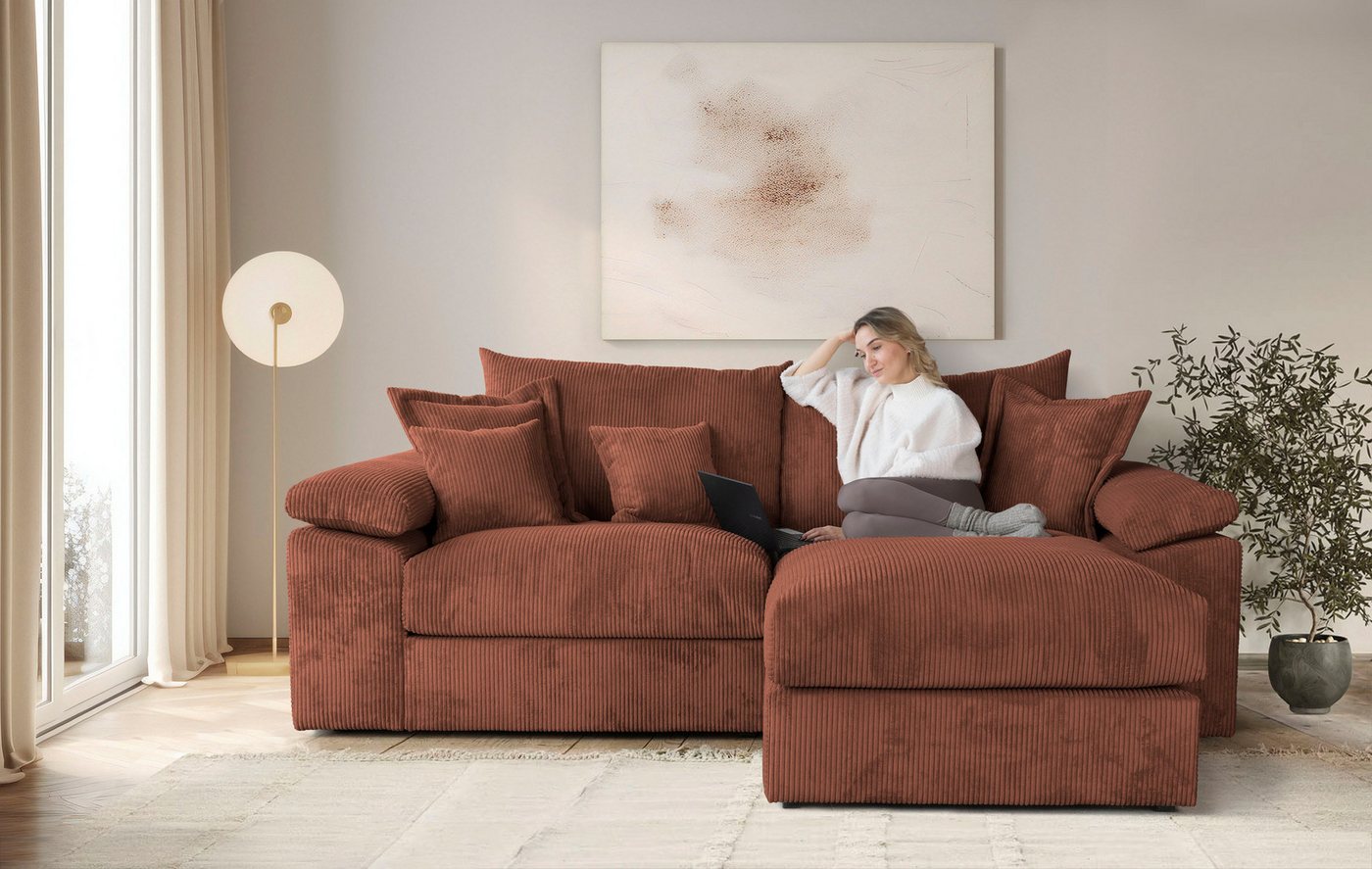 OTTO home Ecksofa Soft&Cosy XL L-Form, B: 246 cm - OTTO. Verlässliche Qualität., Mega-Sofa, Cord oder Chenille-Struktur, mit Federkern & 4 Zierkissen – Bild 2 von 5