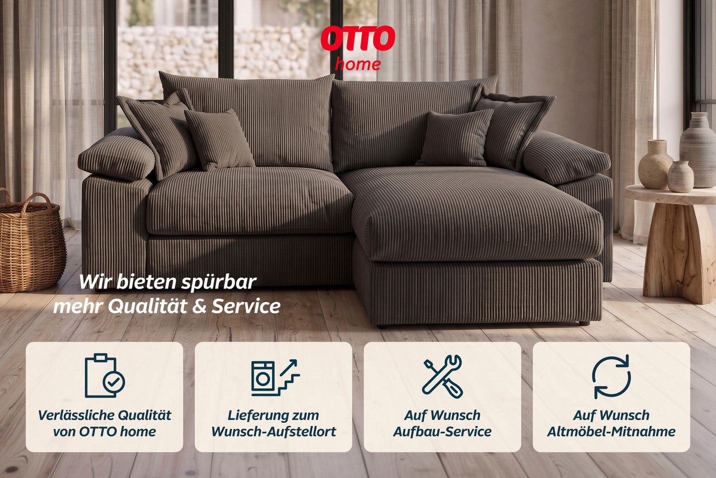 OTTO home Ecksofa Soft&Cosy XL L-Form, B: 246 cm - OTTO. Verlässliche Qualität., Mega-Sofa, Cord oder Chenille-Struktur, mit Federkern & 4 Zierkissen – Bild 5 von 5
