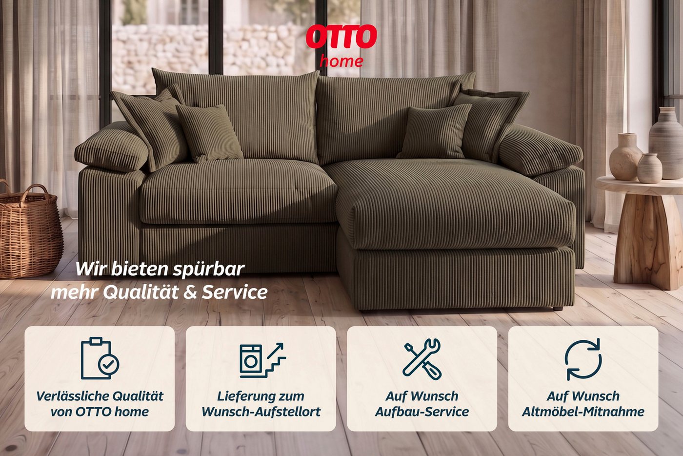 OTTO home Ecksofa Soft&Cosy XL L-Form, B: 246 cm - OTTO. Verlässliche Qualität., Mega-Sofa, Cord oder Chenille-Struktur, mit Federkern & 4 Zierkissen – Bild 5 von 5