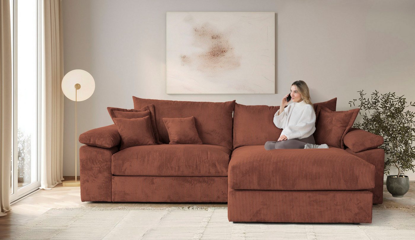 OTTO home Ecksofa Soft&Cosy XXL L-Form, B: 303 cm - OTTO. Verlässliche Qualität., Mega-Sofa, Cord oder Chenille-Struktur, mit Federkern & 4 Zierkissen – Bild 3 von 5