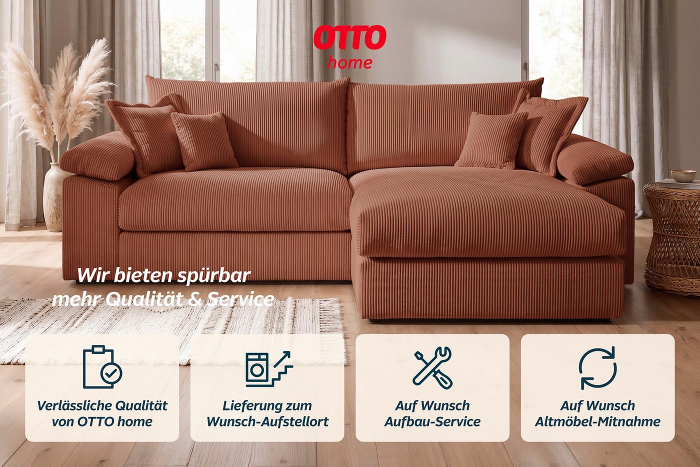 OTTO home Ecksofa Soft&Cosy XXL L-Form, B: 303 cm - OTTO. Verlässliche Qualität., Mega-Sofa, Cord oder Chenille-Struktur, mit Federkern & 4 Zierkissen – Bild 4 von 5