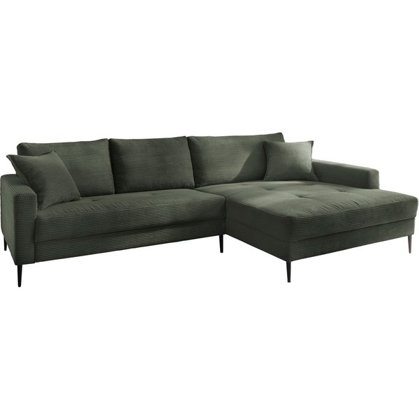 OTTO home Ecksofa Summer L-Form, B: 280cm, in Cord & Struktur, wahlweise mit Kopfstützen, schwarze Metallfüße