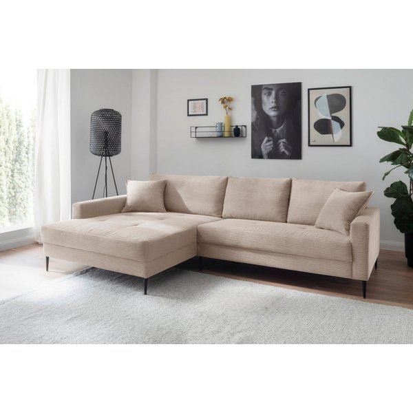 OTTO home Ecksofa Summer L-Form, B: 280cm, in Cord & Struktur, wahlweise mit Kopfstützen, schwarze Metallfüße