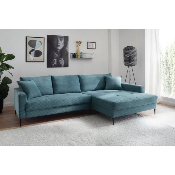 OTTO home Ecksofa Summer L-Form, B: 280cm, in Cord & Struktur, wahlweise mit Kopfstützen, schwarze Metallfüße