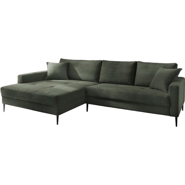 OTTO home Ecksofa Summer L-Form, B: 280cm, in Cord & Struktur, wahlweise mit Kopfstützen, schwarze Metallfüße