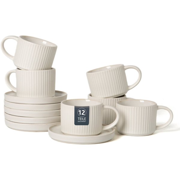 OTTO home Espressotasse Ylvii, 12er Set, bestehend aus 6 Tassen + 6 Untertassen, 12-tlg., Steinzeug, für 6 Personen, spülmaschinenfest und mikrowellengeeignet, 