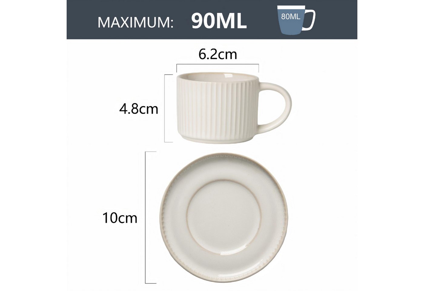 OTTO home Espressotasse Ylvii, 12er Set, bestehend aus 6 Tassen + 6 Untertassen, 12-tlg., Steinzeug, für 6 Personen, spülmaschinenfest und mikrowellengeeignet,  – Bild 3 von 5
