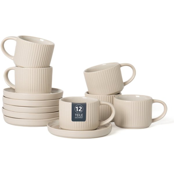 OTTO home Espressotasse Ylvii, 12er Set, bestehend aus 6 Tassen + 6 Untertassen, 12-tlg., Steinzeug, für 6 Personen, spülmaschinenfest und mikrowellengeeignet, 