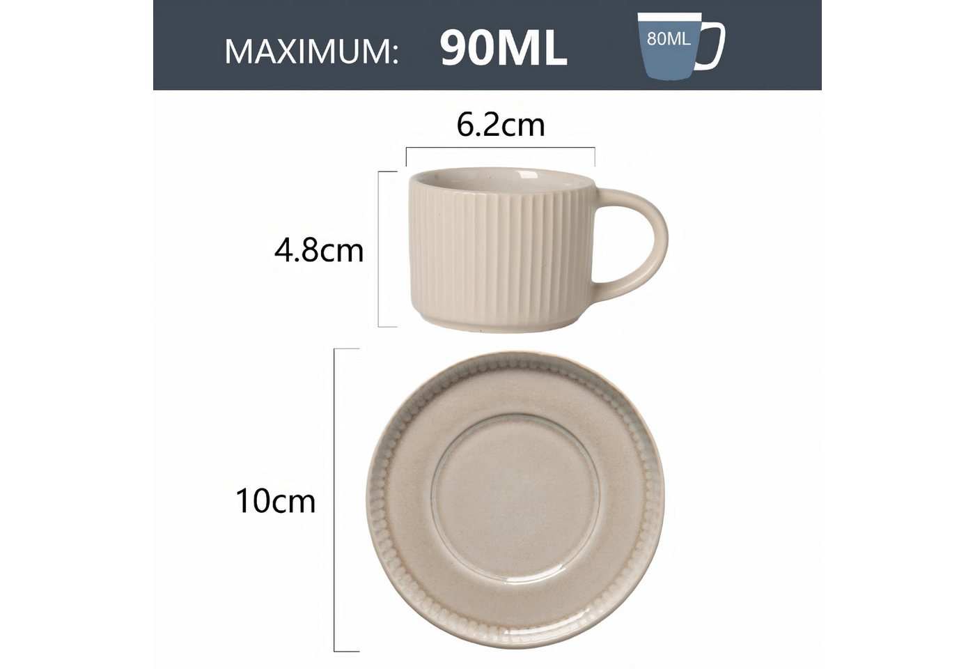 OTTO home Espressotasse Ylvii, 12er Set, bestehend aus 6 Tassen + 6 Untertassen, 12-tlg., Steinzeug, für 6 Personen, spülmaschinenfest und mikrowellengeeignet,  – Bild 3 von 5