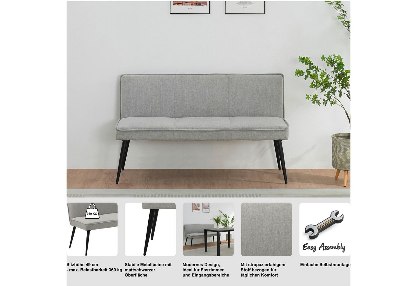OTTO home Essbank Ianna, schwarze Metallbeine, pflegeleichtem Webstoff Bezug, Breite 140 cm – Bild 3 von 5