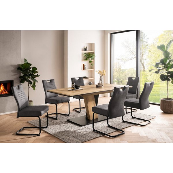 OTTO home Essgruppe "Altona", Esstisch ausziehbar plus 6 Stühle, (7-tlg., Esstisch ausziehbar 140 - 180 cm, 6 Freischwinger), Säulentisch 140-180x90 cm, Stuhl m