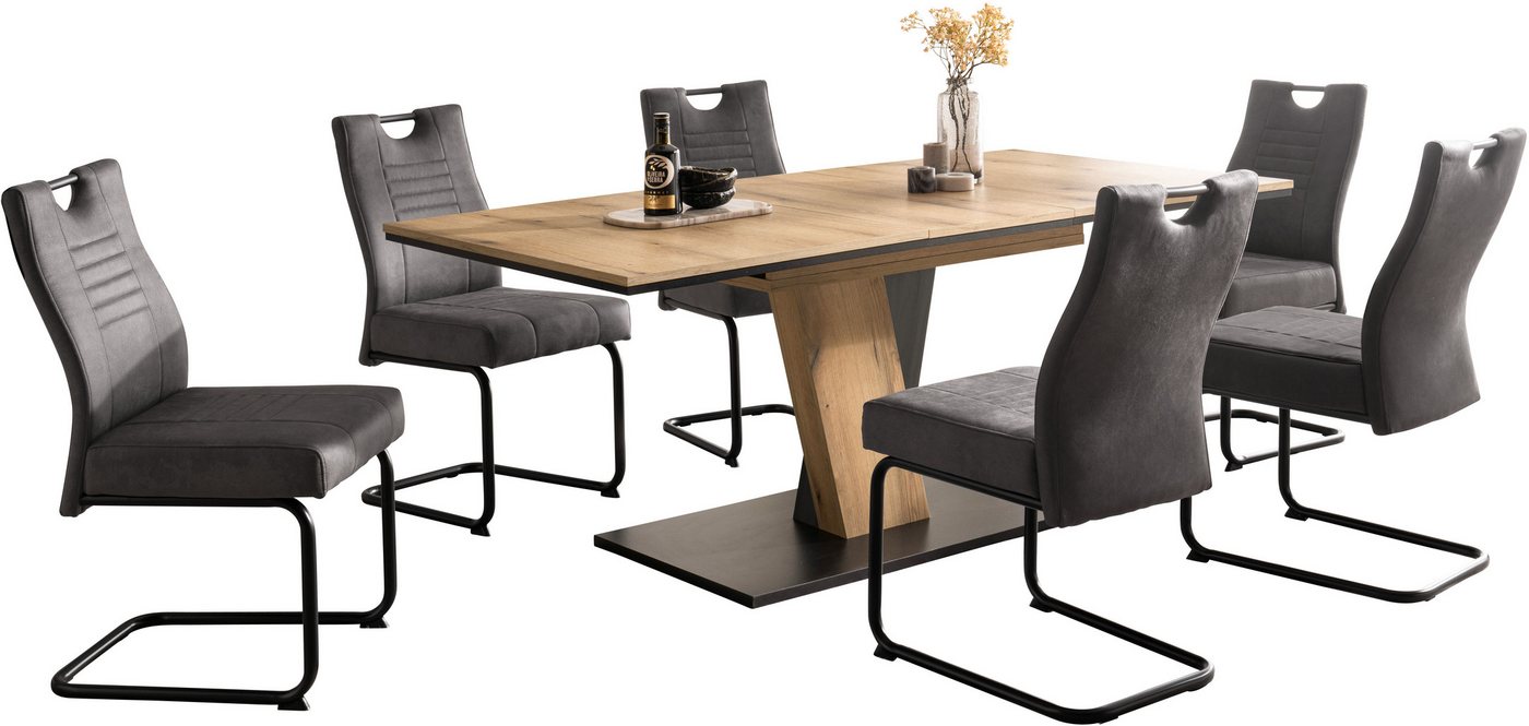 OTTO home Essgruppe "Altona", Esstisch ausziehbar plus 6 Stühle, (7-tlg., Esstisch ausziehbar 140 - 180 cm, 6 Freischwinger), Säulentisch 140-180x90 cm, Stuhl m – Bild 2 von 5