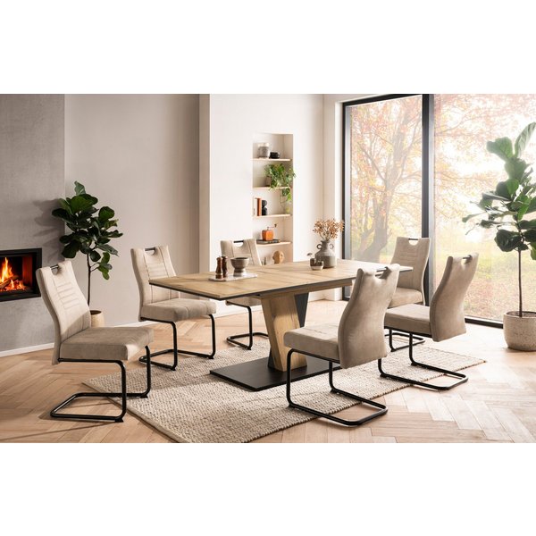OTTO home Essgruppe "Altona", Esstisch ausziehbar plus 6 Stühle, (7-tlg., Esstisch ausziehbar 140 - 180 cm, 6 Freischwinger), Säulentisch 140-180x90 cm, Stuhl m