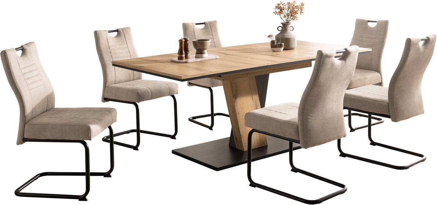 OTTO home Essgruppe "Altona", Esstisch ausziehbar plus 6 Stühle, (7-tlg., Esstisch ausziehbar 140 - 180 cm, 6 Freischwinger), Säulentisch 140-180x90 cm, Stuhl m – Bild 2 von 5