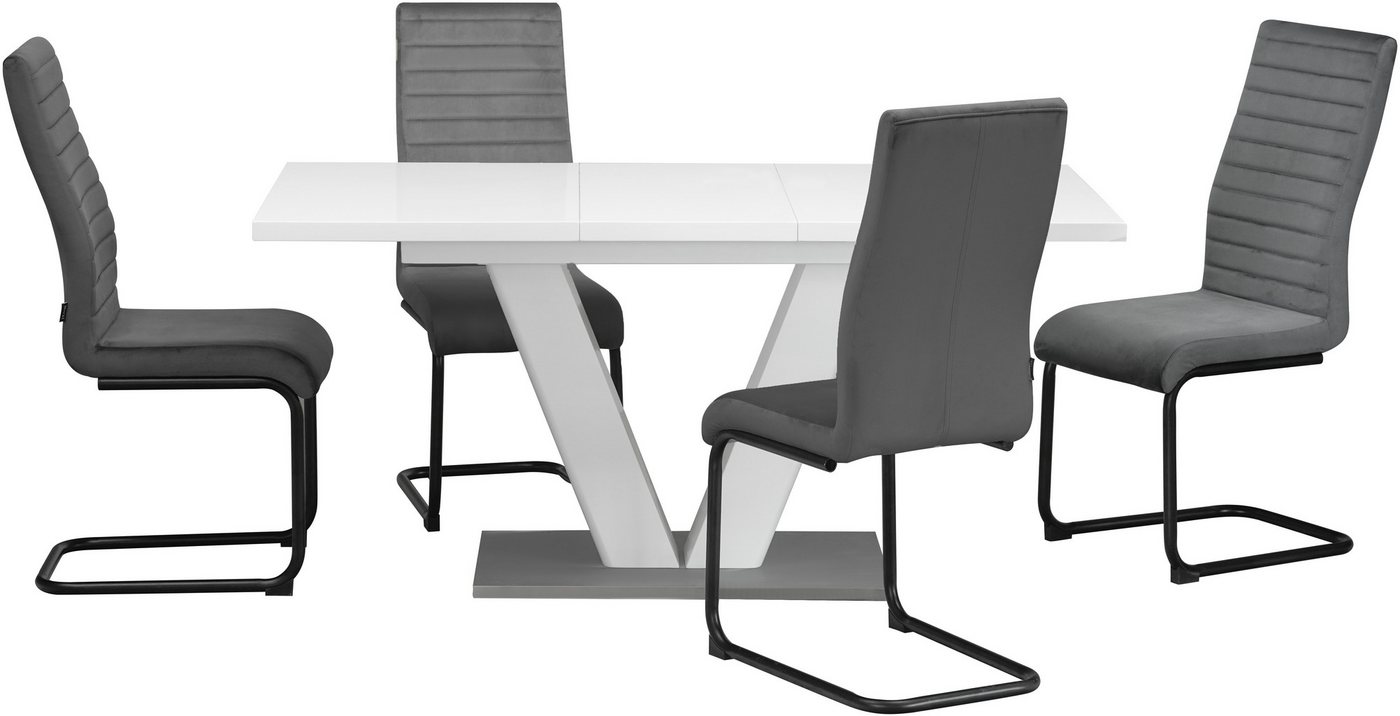 OTTO home Essgruppe Elbach, (Set, 5-tlg), ausziehbar 120-160 cm, Hochglanz, Tischgruppe Freischwinger – Bild 2 von 5