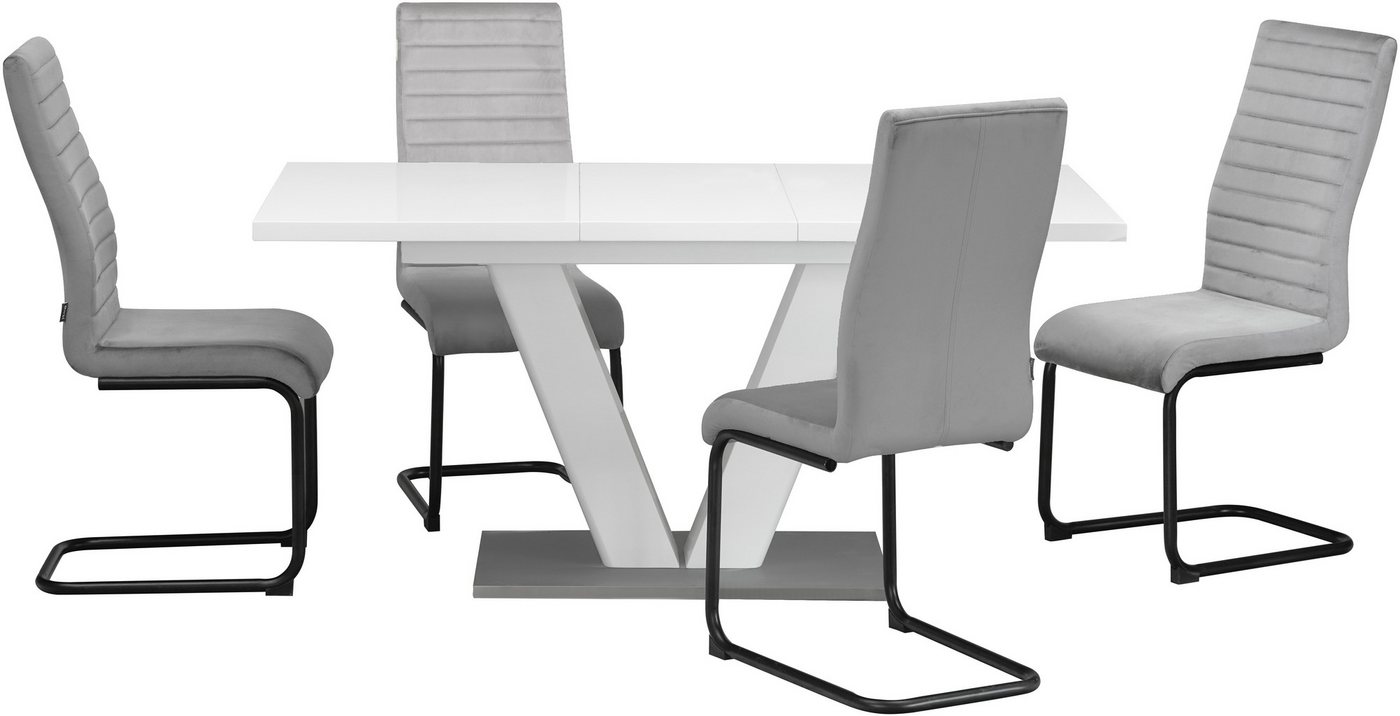 OTTO home Essgruppe Elbach, (Set, 5-tlg), ausziehbar 120-160 cm, Hochglanz, Tischgruppe Freischwinger – Bild 2 von 5