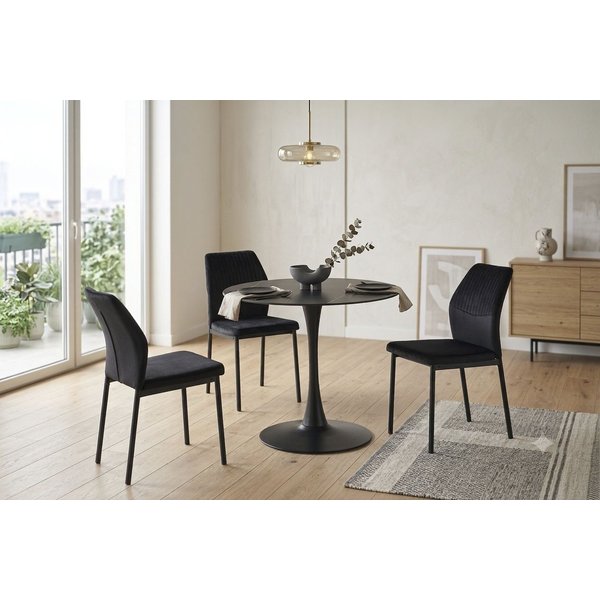 OTTO home Essgruppe Freya, Set, 4-tlg., (Set, 4-tlg., 3 Stühle + 1 Esstisch), runder Esstisch 90 cm in Sinterstein, Black Copper mit 3 Samtstühlen