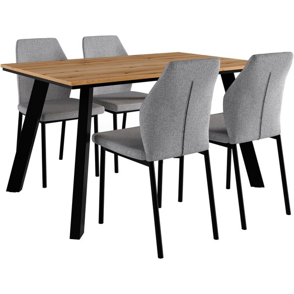 OTTO home Essgruppe Genf Tischgruppe, Esstisch plus 4 Stühle, (Set, 5-tlg., Otto's DAUERTIEFPREIS), Küchentisch, 4 Stühle, moderne Tischplatte in eiche/schwarz