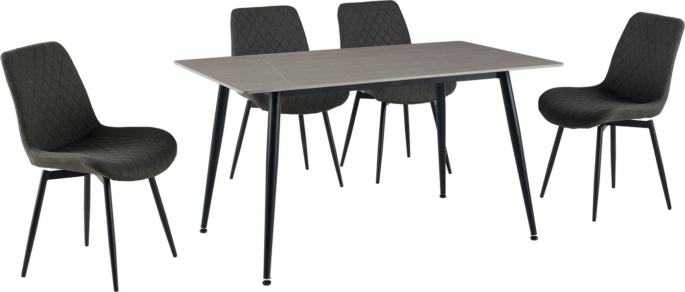 OTTO home Essgruppe Juniper, Set, 5-tlg., (Set, 5-tlg., 4 Stühle + 1 Esstisch), Tisch 140x80cm in Sinterstein-Keramikoptik mit 4 Stühlen, 360° drehbar – Bild 2 von 5