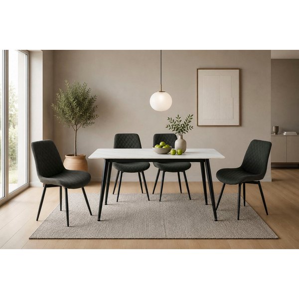 OTTO home Essgruppe Juniper, Set, 5-tlg., (Set, 5-tlg., 4 Stühle + 1 Esstisch), Tisch 140x80cm in Sinterstein-Keramikoptik mit 4 Stühlen, 360° drehbar
