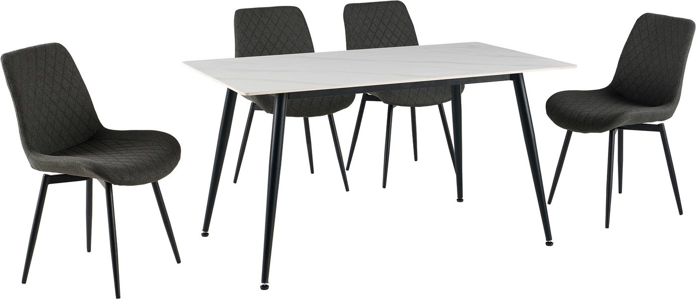 OTTO home Essgruppe Juniper, Set, 5-tlg., (Set, 5-tlg., 4 Stühle + 1 Esstisch), Tisch 140x80cm in Sinterstein-Keramikoptik mit 4 Stühlen, 360° drehbar – Bild 2 von 5