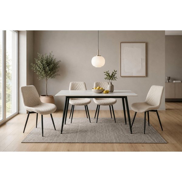 OTTO home Essgruppe Juniper, Set, 5-tlg., (Set, 5-tlg., 4 Stühle + 1 Esstisch), Tisch 140x80cm in Sinterstein-Keramikoptik mit 4 Stühlen, 360° drehbar