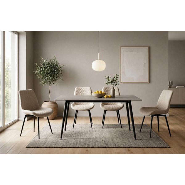 OTTO home Essgruppe Juniper, Set, 5-tlg., (Set, 5-tlg., 4 Stühle + 1 Esstisch), Tisch 140x80cm in Sinterstein-Keramikoptik mit 4 Stühlen, 360° drehbar