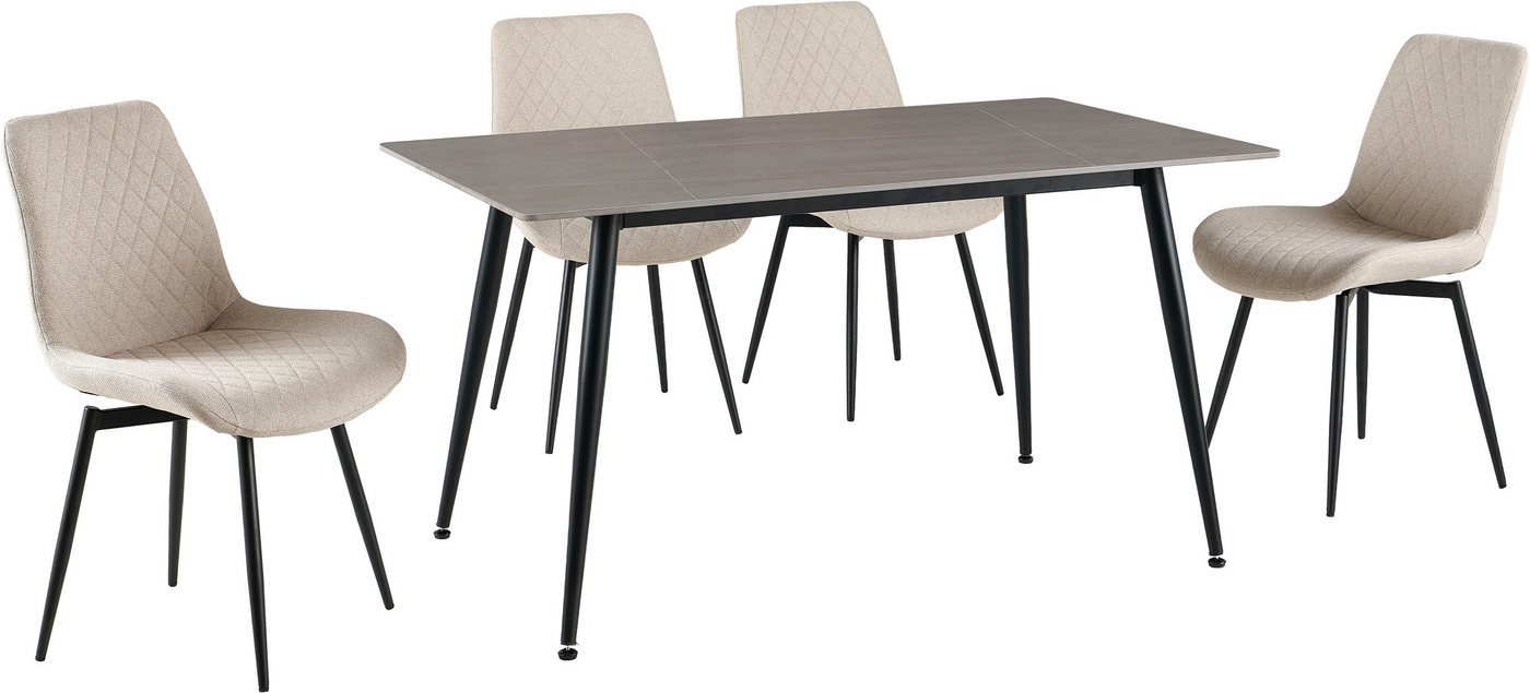 OTTO home Essgruppe Juniper, Set, 5-tlg., (Set, 5-tlg., 4 Stühle + 1 Esstisch), Tisch 140x80cm in Sinterstein-Keramikoptik mit 4 Stühlen, 360° drehbar – Bild 2 von 5