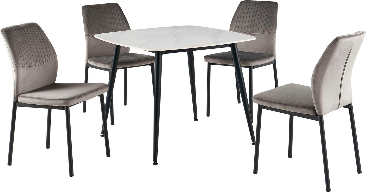 OTTO home Essgruppe Nora, Set, 5-tlg, (Set, 5-tlg., 4 Stühle + 1 Esstisch), mit 4 bequemen Stühlen, Esstisch aus gesintertem Stein in Keramikoptik – Bild 3 von 5