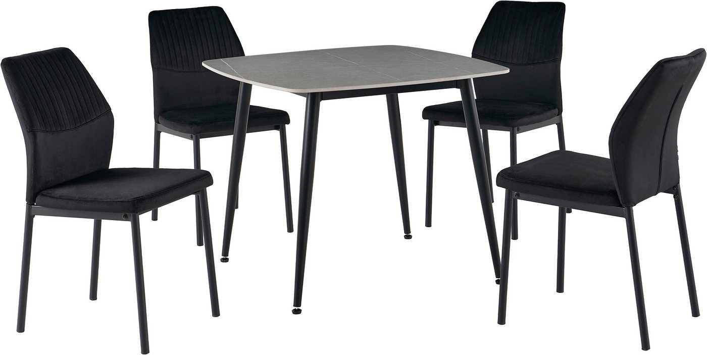 OTTO home Essgruppe Nora, Set, 5-tlg, (Set, 5-tlg., 4 Stühle + 1 Esstisch), mit 4 bequemen Stühlen, Esstisch aus gesintertem Stein in Keramikoptik – Bild 2 von 5