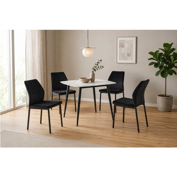 OTTO home Essgruppe Nora, Set, 5-tlg, (Set, 5-tlg., 4 Stühle + 1 Esstisch), mit 4 bequemen Stühlen, Esstisch aus gesintertem Stein in Keramikoptik