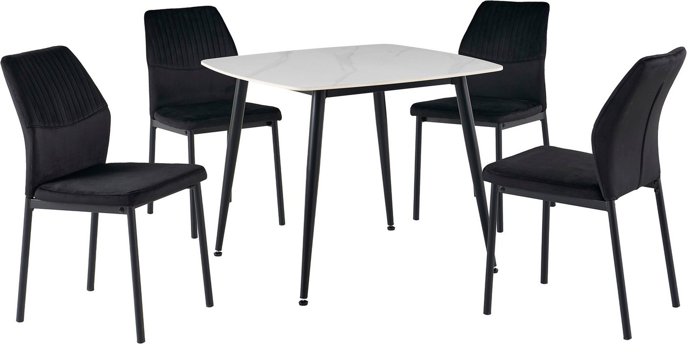 OTTO home Essgruppe Nora, Set, 5-tlg, (Set, 5-tlg., 4 Stühle + 1 Esstisch), mit 4 bequemen Stühlen, Esstisch aus gesintertem Stein in Keramikoptik – Bild 2 von 5
