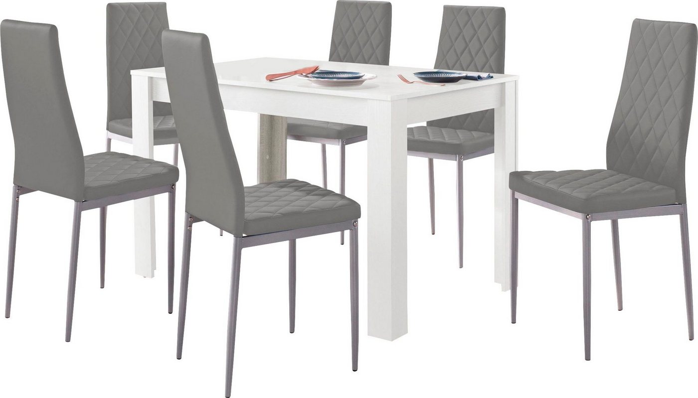 OTTO home Essgruppe Tisch, Stuhl, (Set, 5-tlg., 5tlg. Set. Tisch 120 cm plus 4 Stühle), Tisch 120 cm, 4 Stühle in Lederoptik – Bild 2 von 5