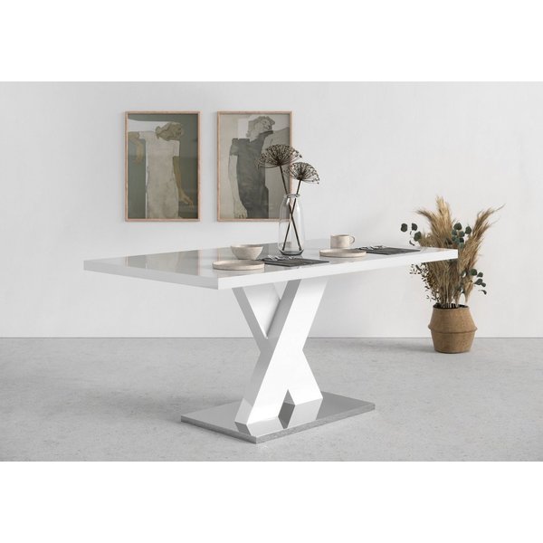 OTTO home Esstisch Ali, Modernes Design (Tisch, Küchentisch, OTTOs Choice), Breite 160 cm, weiß Hochglanz, Bodenplatte aus Metall