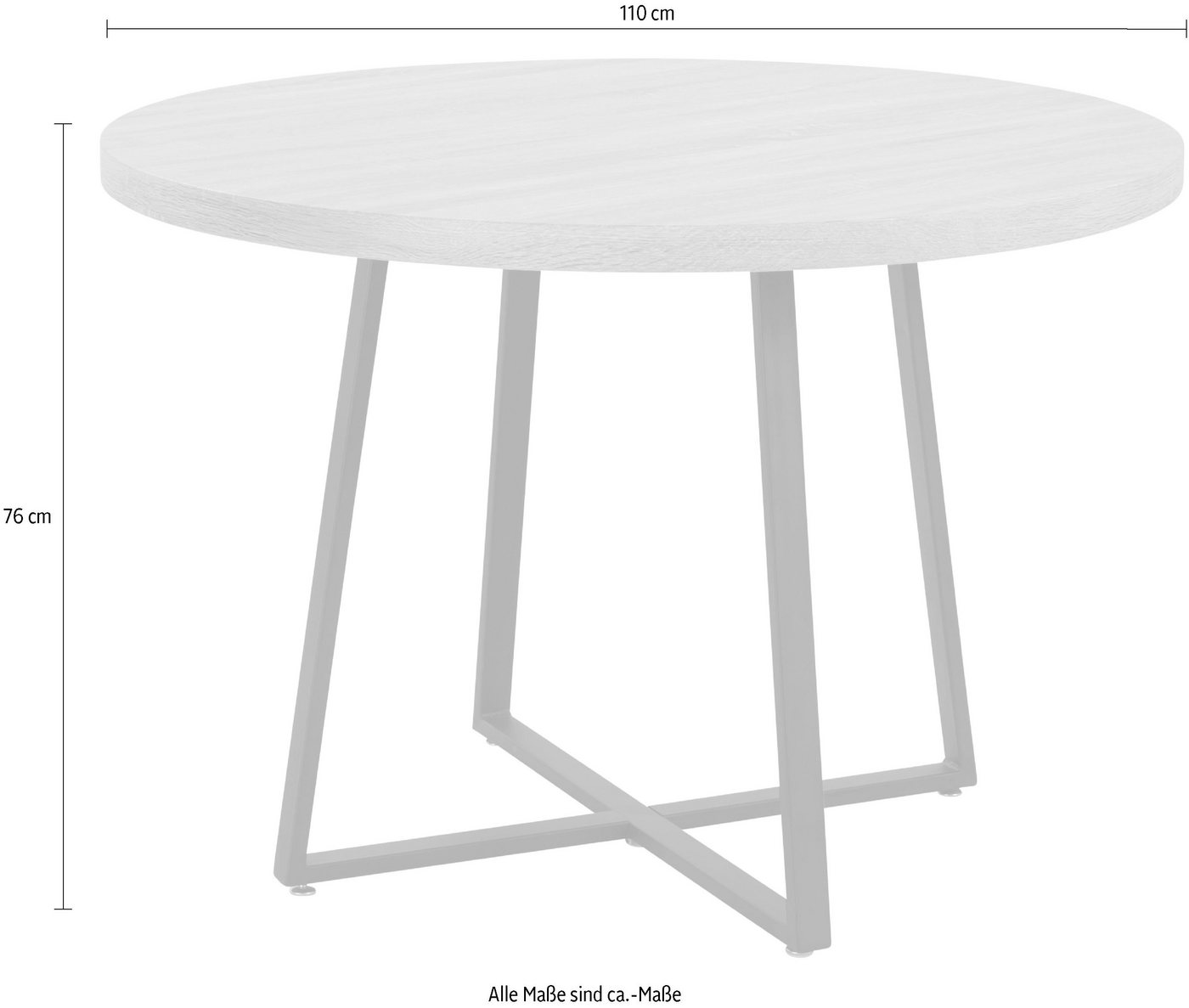 OTTO home Esstisch Anja (Küchentisch, Tisch, Runder Tisch), Kreuzfußgestell aus Metall, Naturholz Optik Tischplatte – Bild 5 von 5