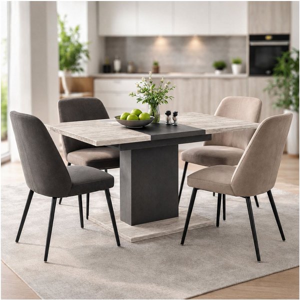 OTTO home Esstisch Boston, Säulentisch, Speisetisch, Küchentisch, ausziehbar bis 150 cm, Platz für bis zu 6 Personen, verlängerbar durch Einlegeplatte