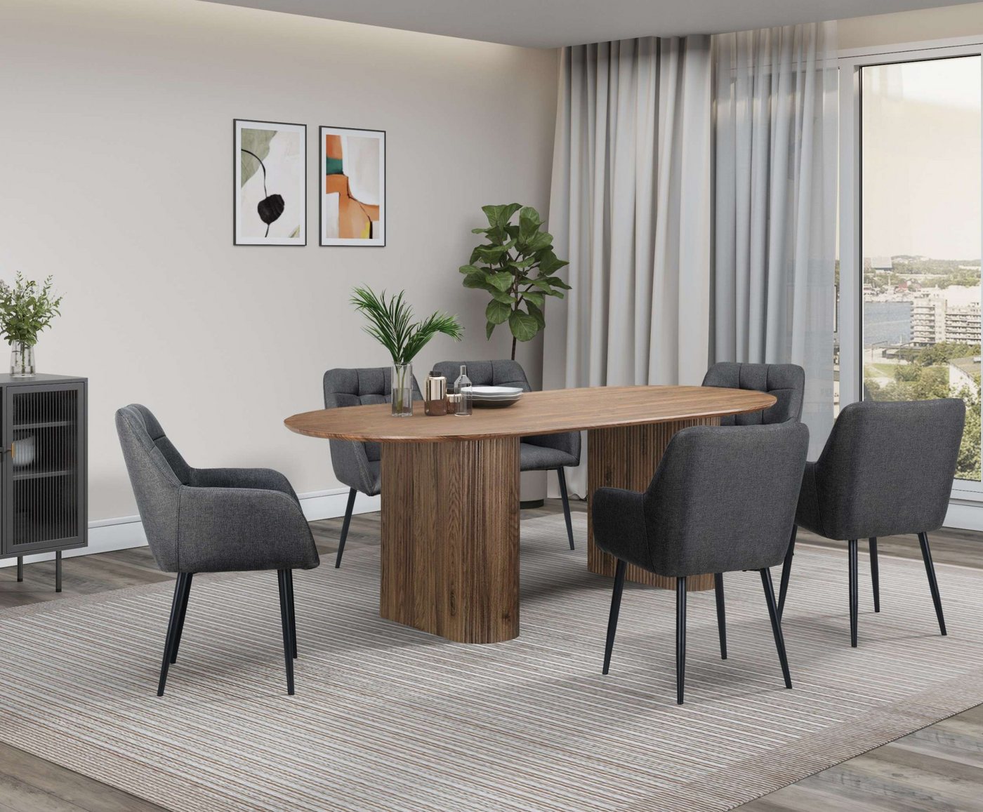 OTTO home Esstisch Bostonia, ovaler Esstisch, Beine mit Rillenstruktur, pflegeleicht, Höhe 76 cm – Bild 2 von 5