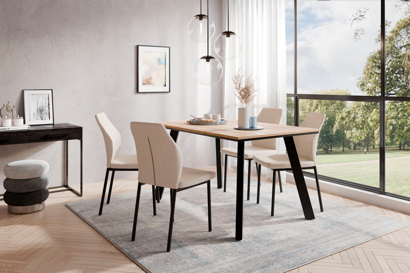 OTTO home Esstisch Genf, extra viel Beinfreiheit, natürliches Eichedekor, pflegeleichter Küchentisch, Breite 140 cm, Evoke Eichenachbildung – Bild 2 von 5