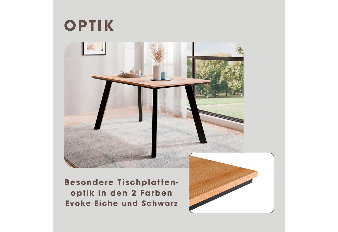 OTTO home Esstisch Genf, extra viel Beinfreiheit, natürliches Eichedekor, pflegeleichter Küchentisch, Breite 140 cm, Evoke Eichenachbildung – Bild 3 von 5