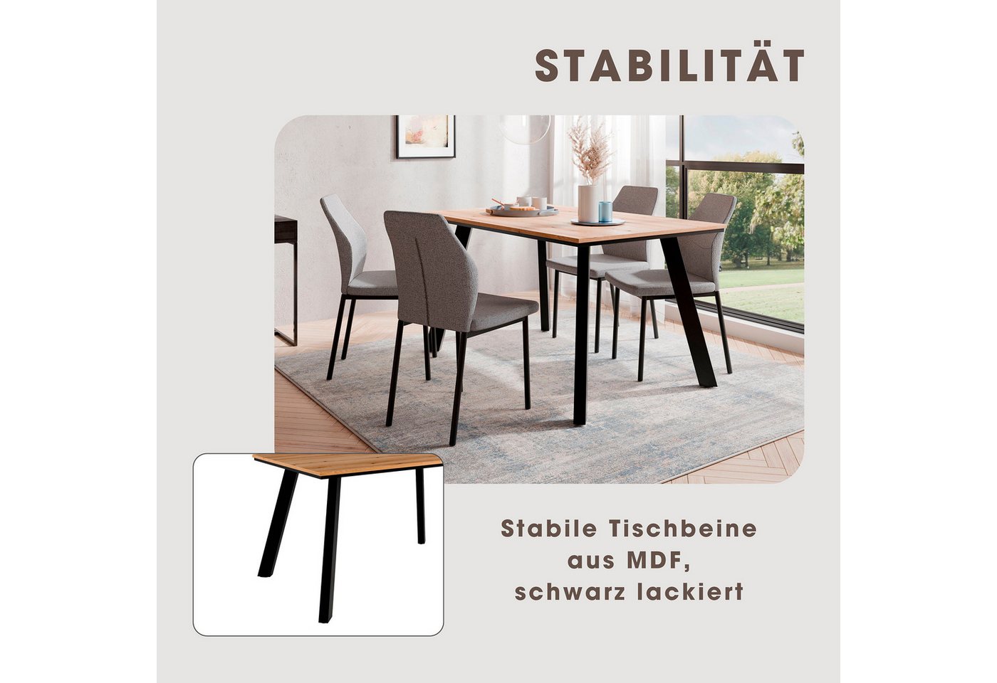 OTTO home Esstisch Genf, extra viel Beinfreiheit, natürliches Eichedekor, pflegeleichter Küchentisch, Breite 140 cm, Evoke Eichenachbildung – Bild 4 von 5