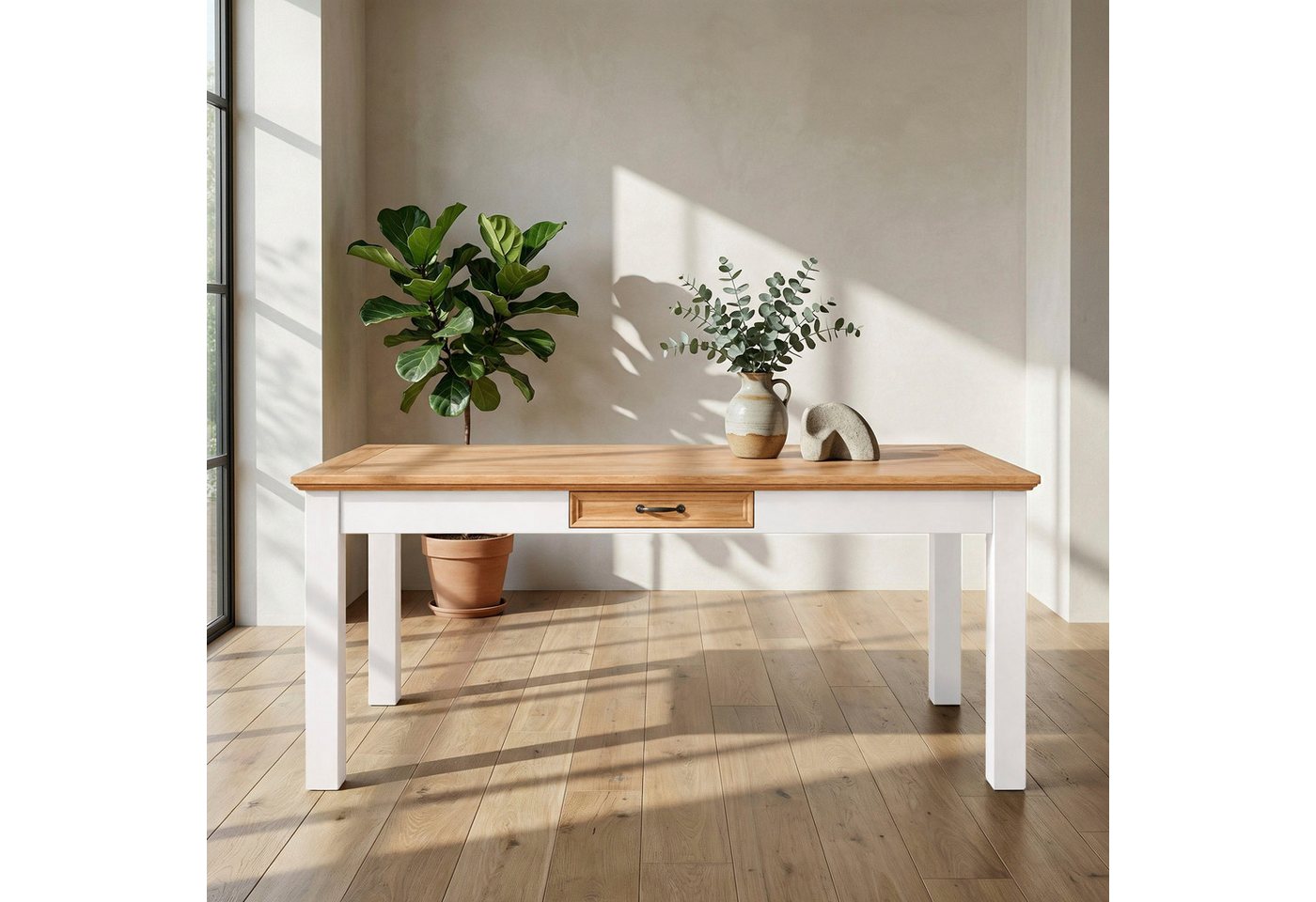 OTTO home Esstisch Selma, mit Schublade, aus massivem Kiefernholz, Breite 140 oder 180 cm – Bild 2 von 5