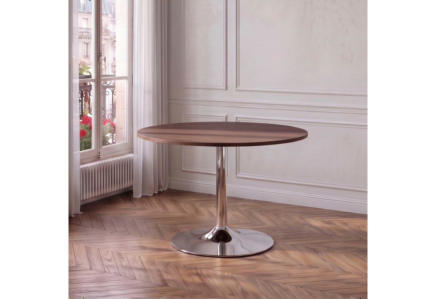OTTO home Esstisch Trompet, rund, Ø110 cm, Tischplatte Hochglanz oder Holzoptik, Trompetenfuß – Bild 2 von 5