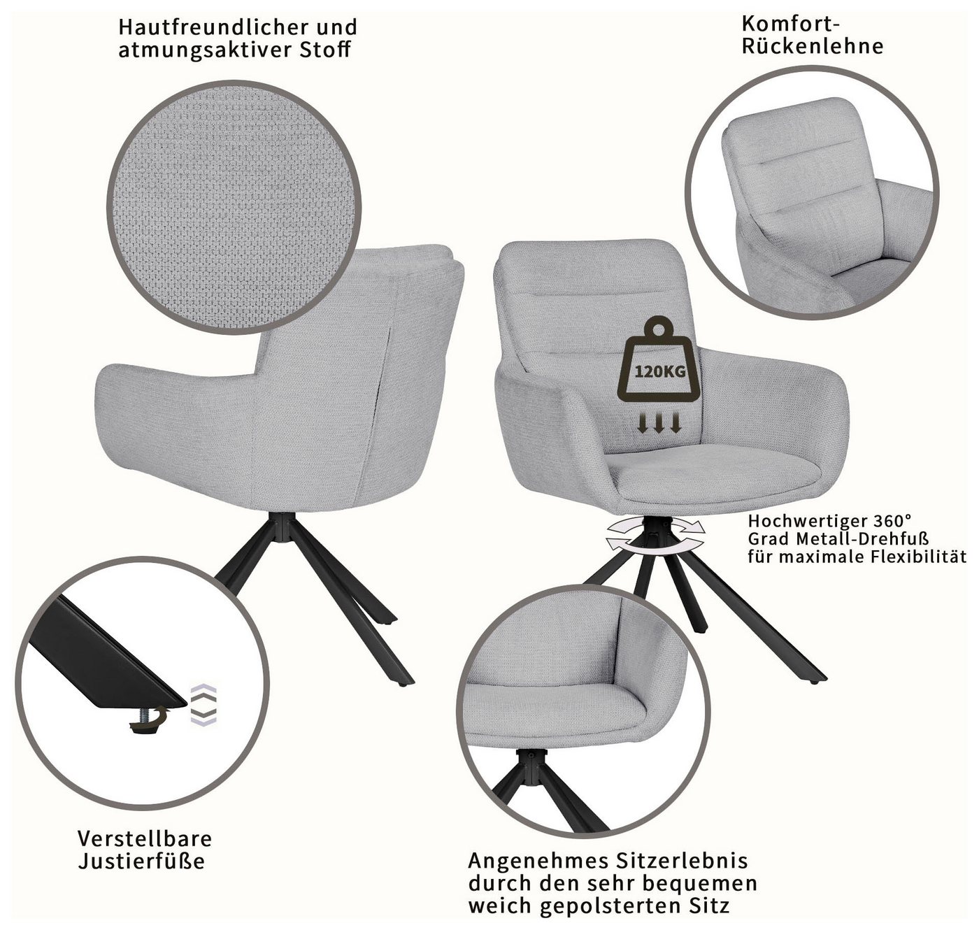 OTTO home Esszimmerstuhl Asly (Set, 2 St), mit hochwertigem Webstoff, Metallgestell und 360°-Funktion – Bild 3 von 5